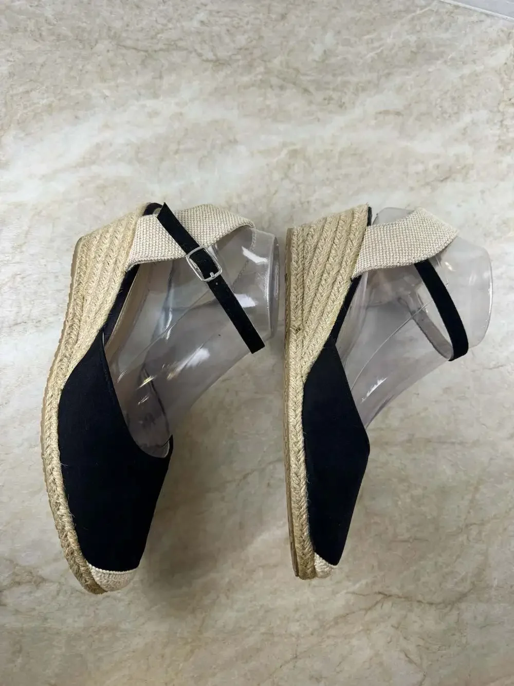 Lora Dora Black Suede Espadrille Wedge Sandals Ankle Strap EU 39 Boho